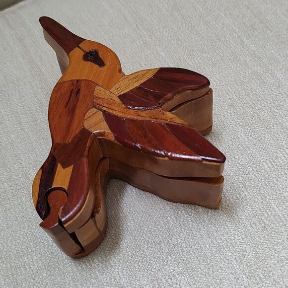Wooden Hand Crafted Hummingbird Puzzle Box - Picture 3 of 9